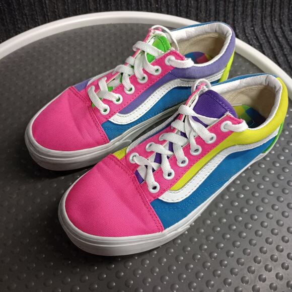 Vans Old Skool Women Neon Color Block Skate Sneaker Pink - Picture 1 of 6